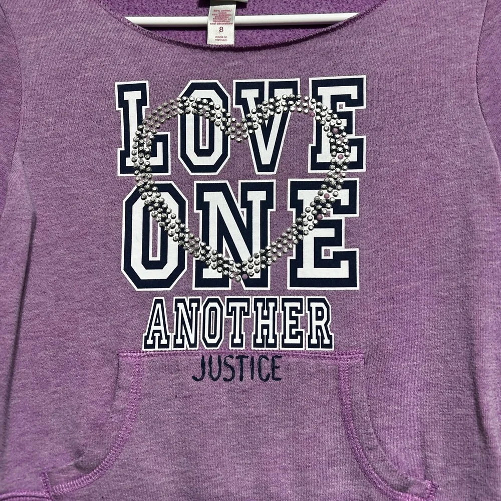 Justice Love One Another Purple Girls Sweatshirt Size 8